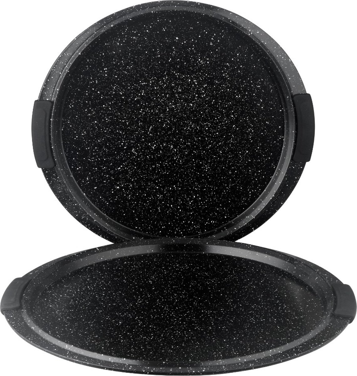 Pizza Pan For Oven - 2pcs - Ø 36/41 cm - With Cold Handles - Non-stick Marble Coating - Black - Royalty Line