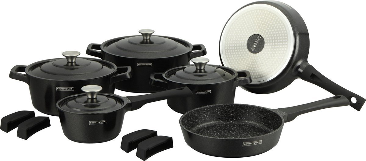 Cookware Set - Die Cast Alu - 14Pcs - Black - Royalty Line